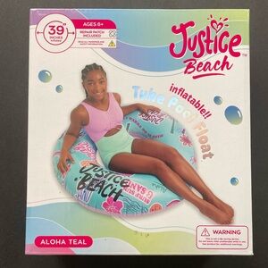New Justice 39" Inflatable Tube Pool Float, Aloha Teal Color, Ages 6+